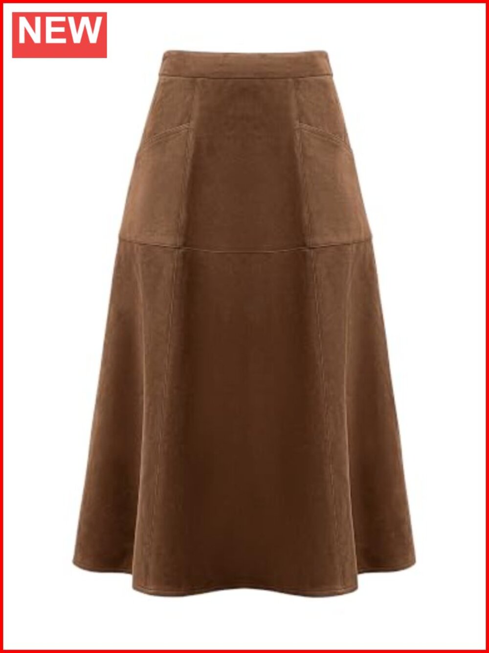 High Waist A-Line Midi Faux Suede Skirt with Pockets
